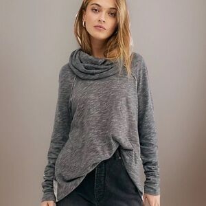 FREE PEOPLE BEACH Pullover Women’s Light Gray Cotton Raw Hem Cowl Neck Cocoon OS